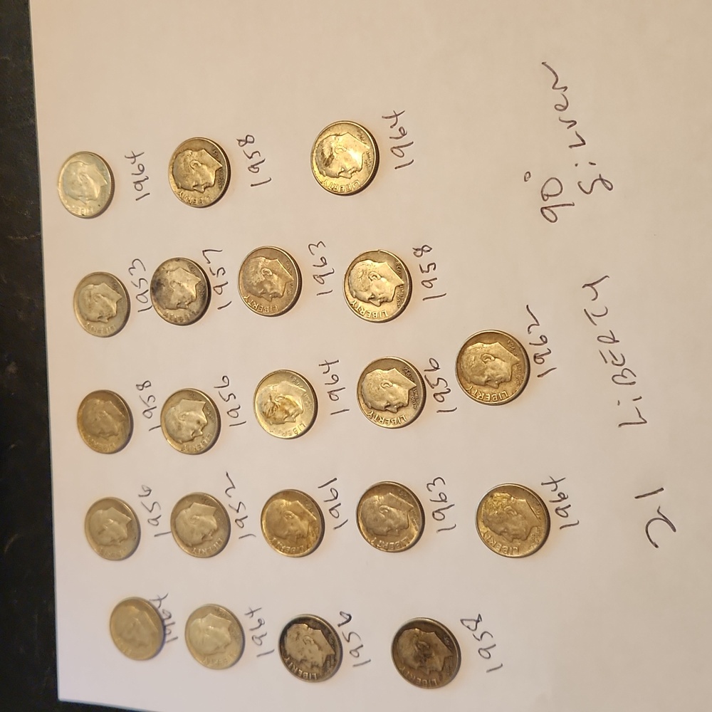 21 Liberty Roosevelt 90% silver dimes
